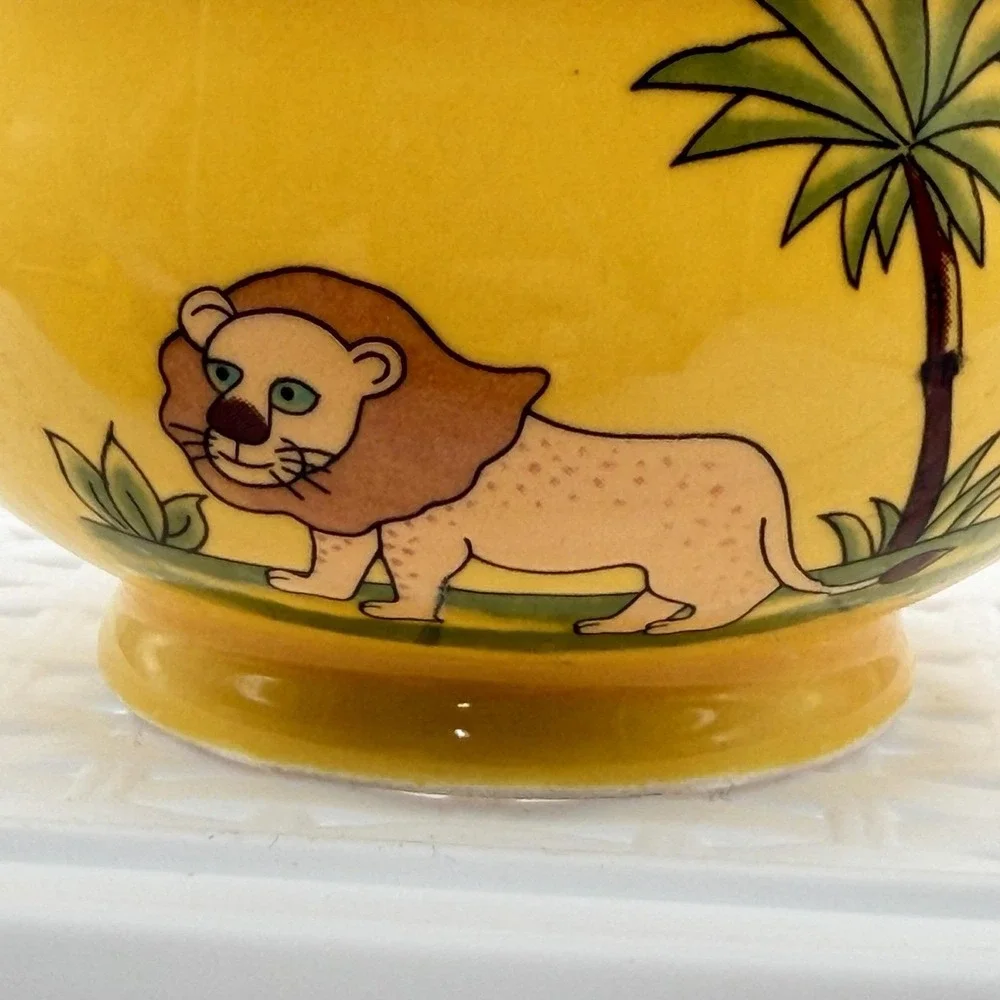 Vintage Pottery Barn Safari Creamer & Sugar Bowl Set Yellow Animals Jungle
